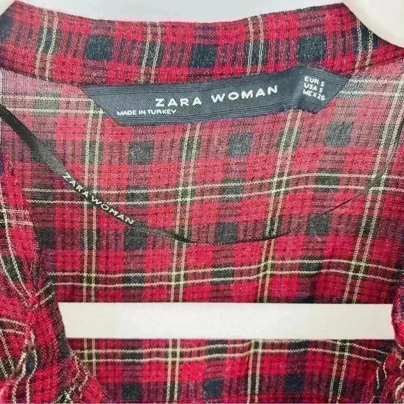 Zara Woman Plaid Red/Black Swing Top Size Small - Picture 8 of 10